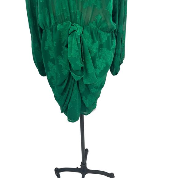 Asos Design Curve Plunge Tie front Mini Dress Floral Jacquard Green Size US 16 - Picture 6 of 15